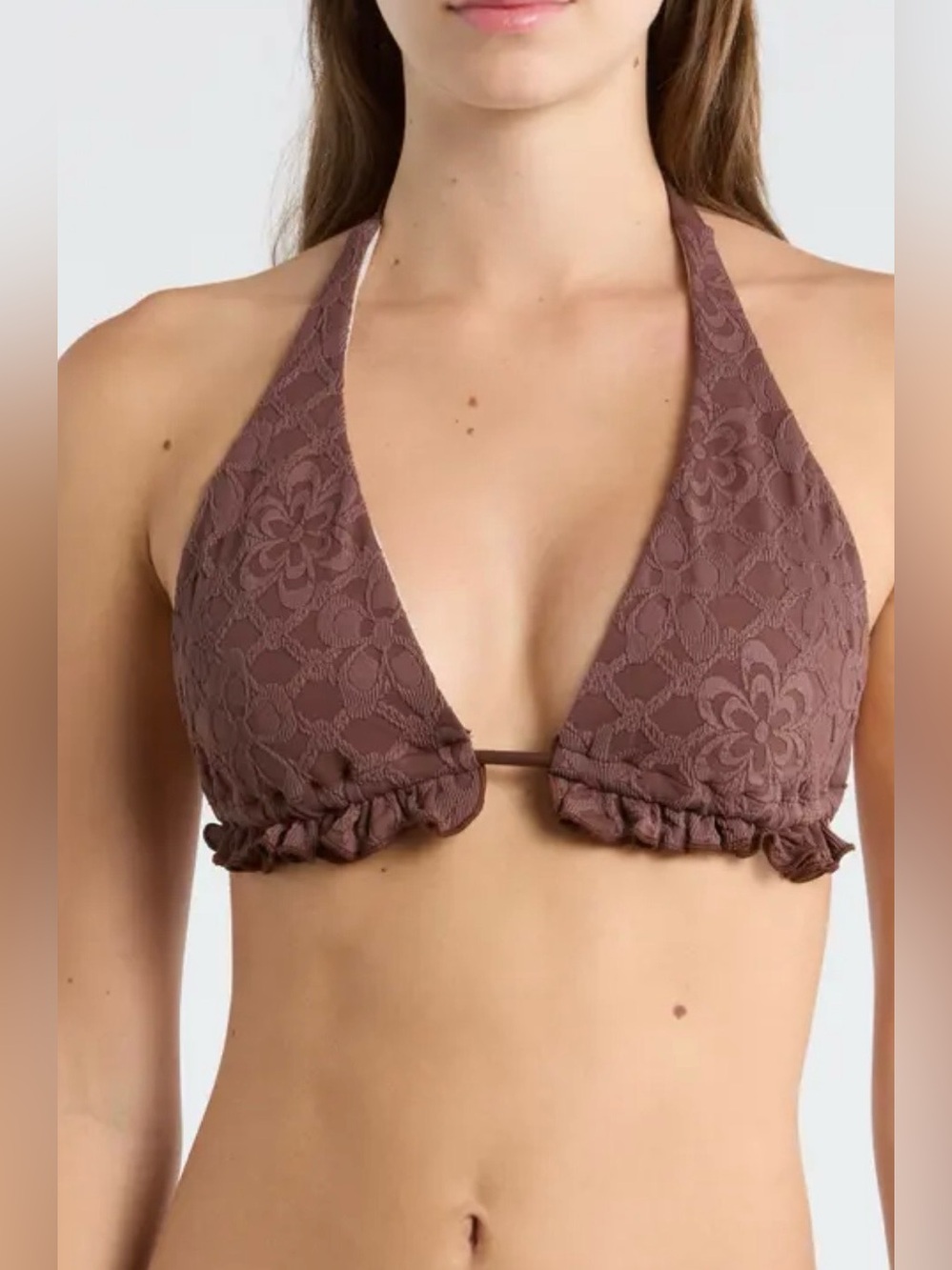 Free People -Textured Brown Halter Swim Top size large